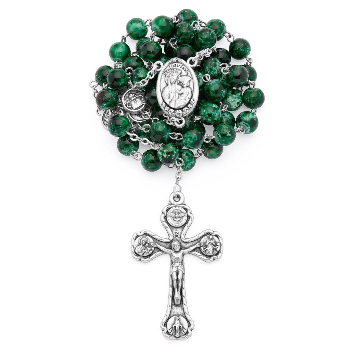 MONDO CATTOLICO ROMA Prayer Beads 56 cm (22.05 in) / 8 mm (0.31 in) Green Variegated Rosary