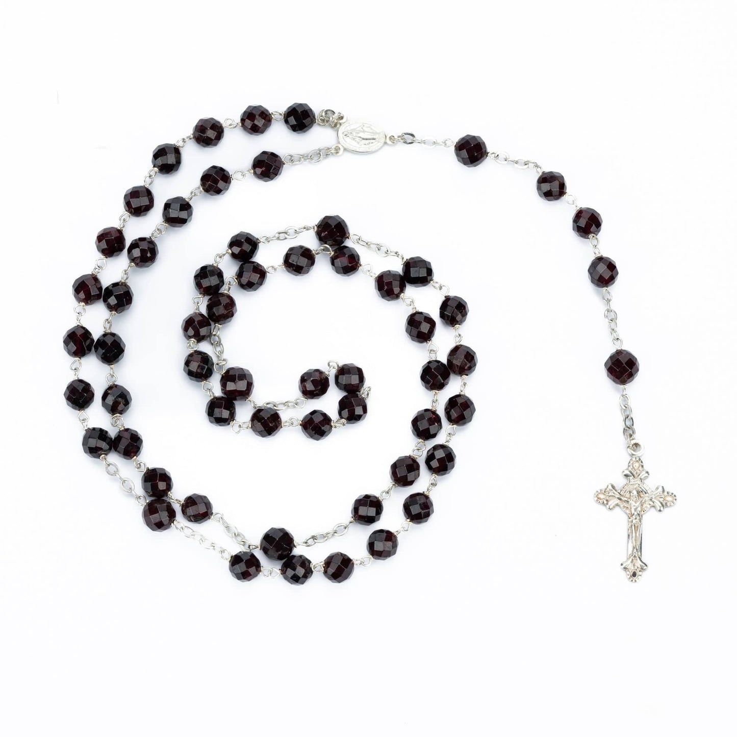 MONDO CATTOLICO Prayer Beads GRENADE FACETED STERLING SILVER ROSARY