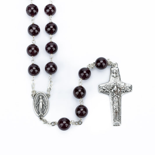 The Crucifixion marble glass rosary beads with silver Our Father