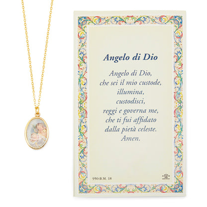 MONDO CATTOLICO Guardian Angel Prayer Card and Medal With Chain
