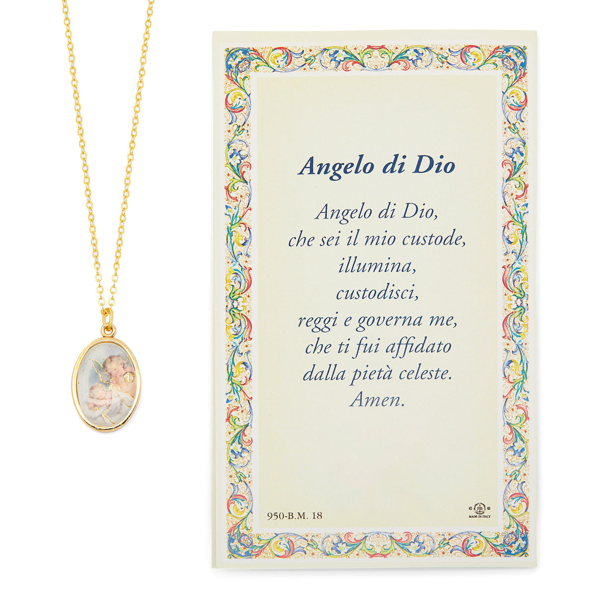Guardian Angel Prayer Card and Medal With Chain | MONDO CATTOLICO