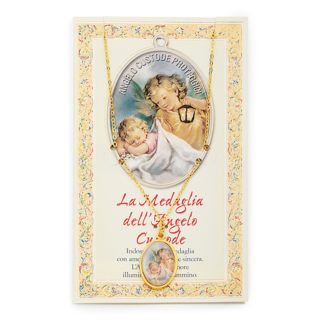Guardian Angel Prayer Card and Medal With Chain | MONDO CATTOLICO