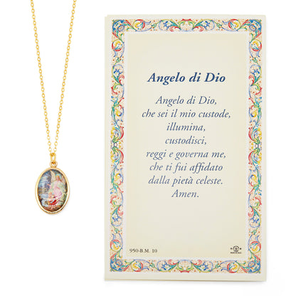 MONDO CATTOLICO Guardian Angel Prayer Card with Medal and Chain