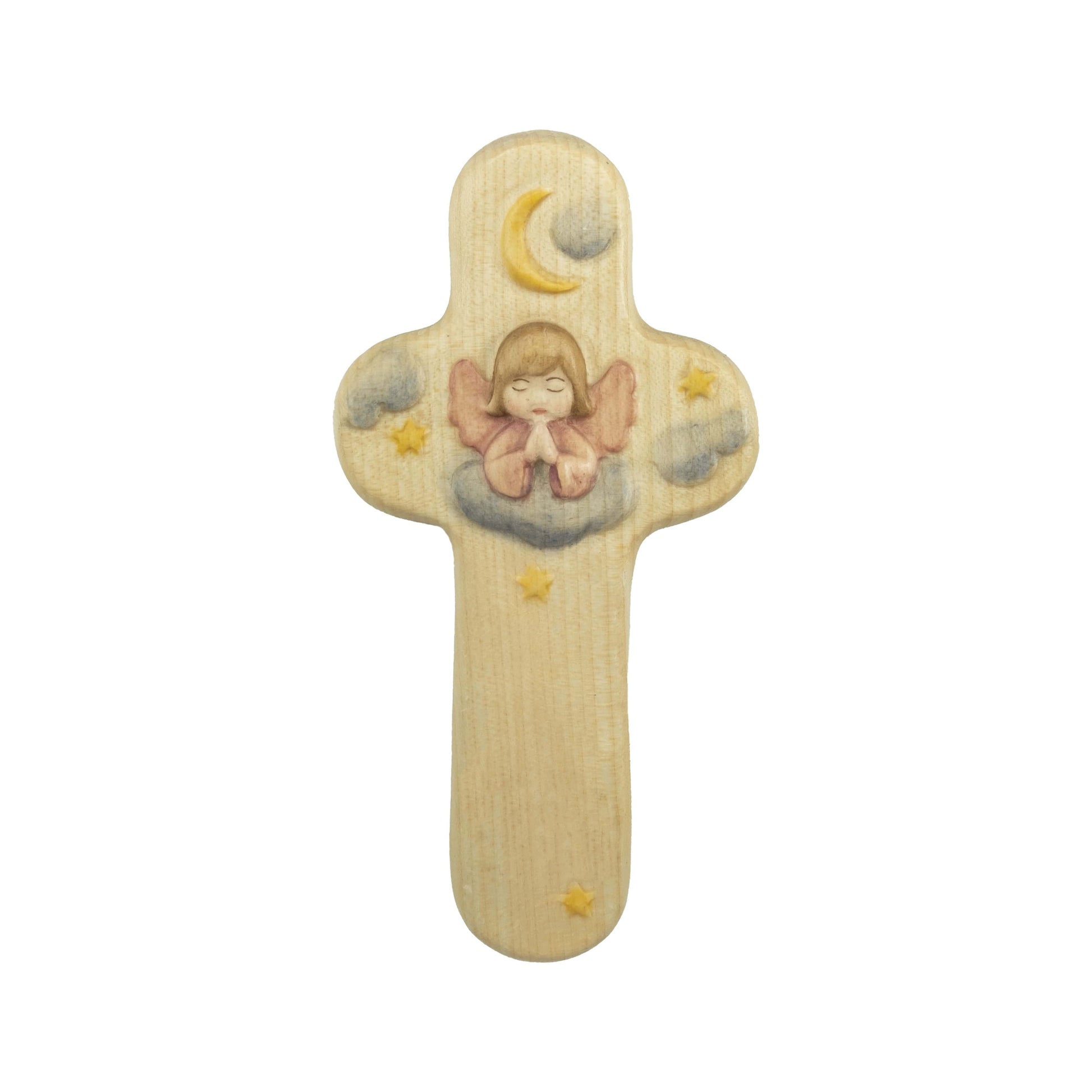 MONDO CATTOLICO 14 cm (5.51 in) Hand Painted Wooden Cross With Angel in the Night