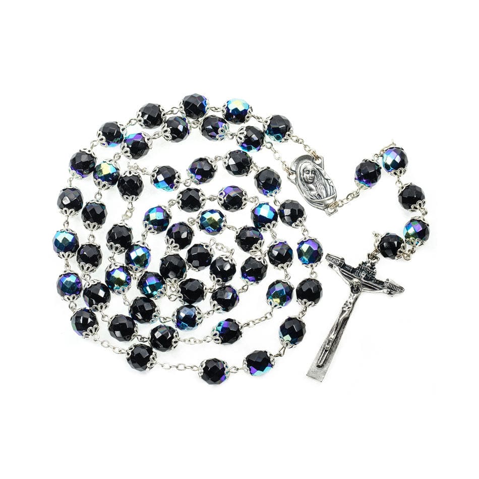 MONDO CATTOLICO Prayer Beads 69 cm (27.16 in) / 10 mm (0.39 in) Handmade Black Crystal Rosary