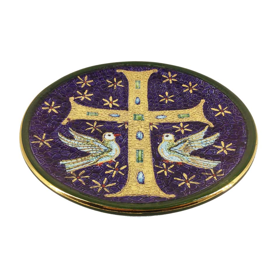 MONDO CATTOLICO Handmade Decorative ceramic pottery with Cross and Doves 20 cm
