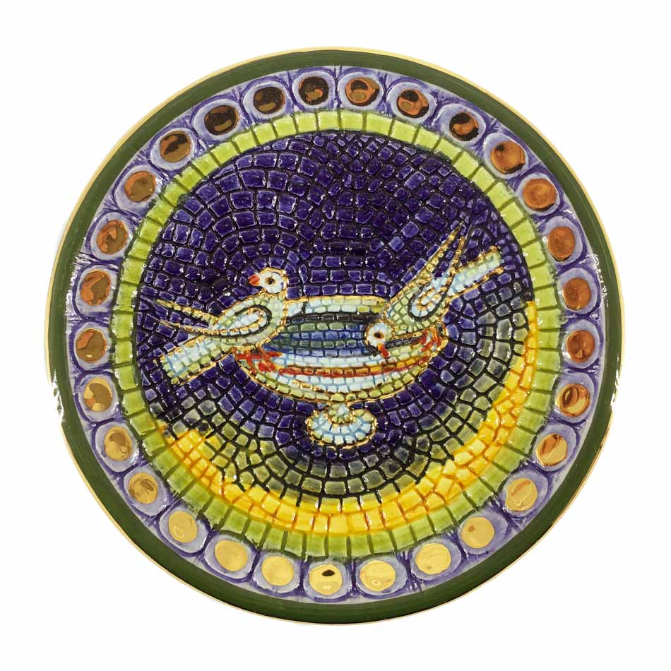 MONDO CATTOLICO Handmade Decorative ceramic pottery with Doves of Plinio 13 cm