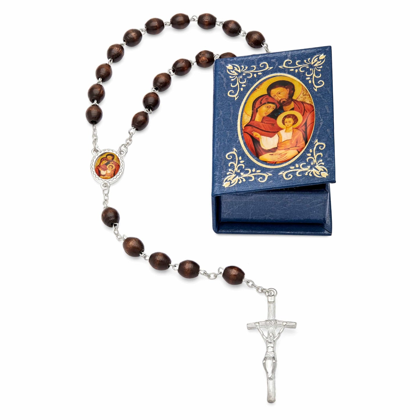 MONDO CATTOLICO Prayer Beads 53 cm (20.90 in) / 7 mm (0.30 in) Holy Family Blue Case and Rosary