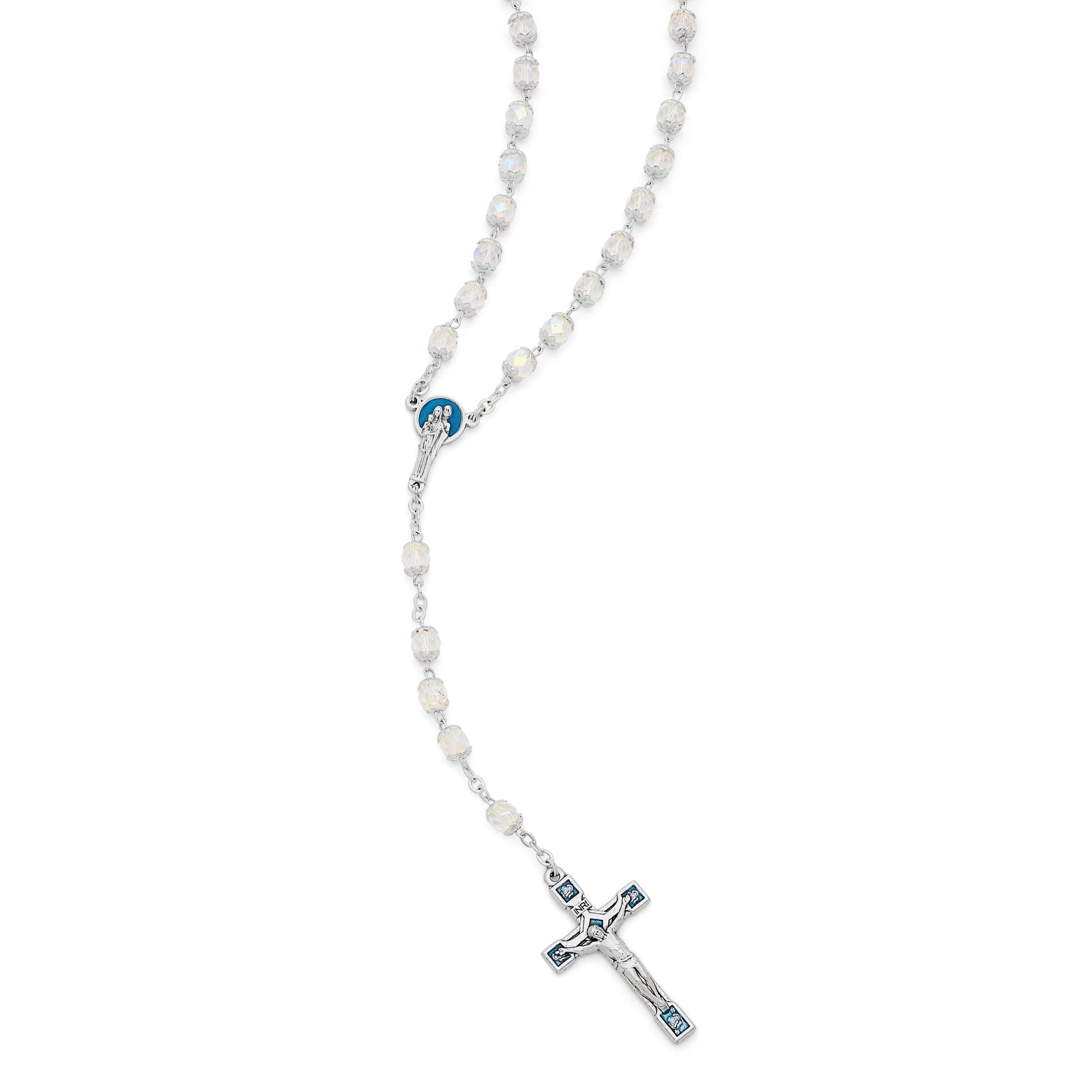 MONDO CATTOLICO Prayer Beads Holy Family Rosary Beads in Transparent Faceted Crystal