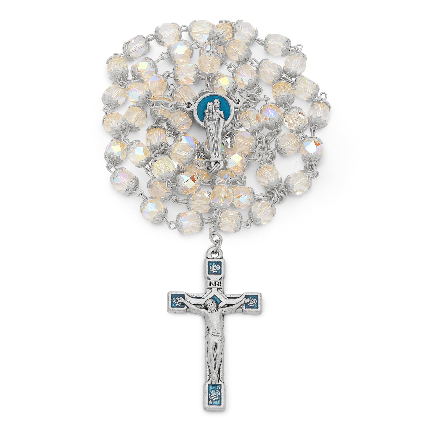 MONDO CATTOLICO Prayer Beads Holy Family Rosary Beads in Transparent Faceted Crystal