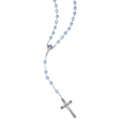 MONDO CATTOLICO Prayer Beads Holy Family Rosary in Blue Faceted Crystal Beads