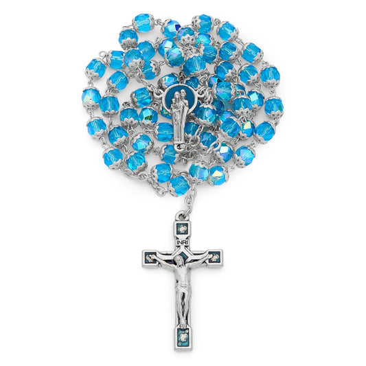 MONDO CATTOLICO Prayer Beads Holy Family Rosary in Faceted Crystal Beads