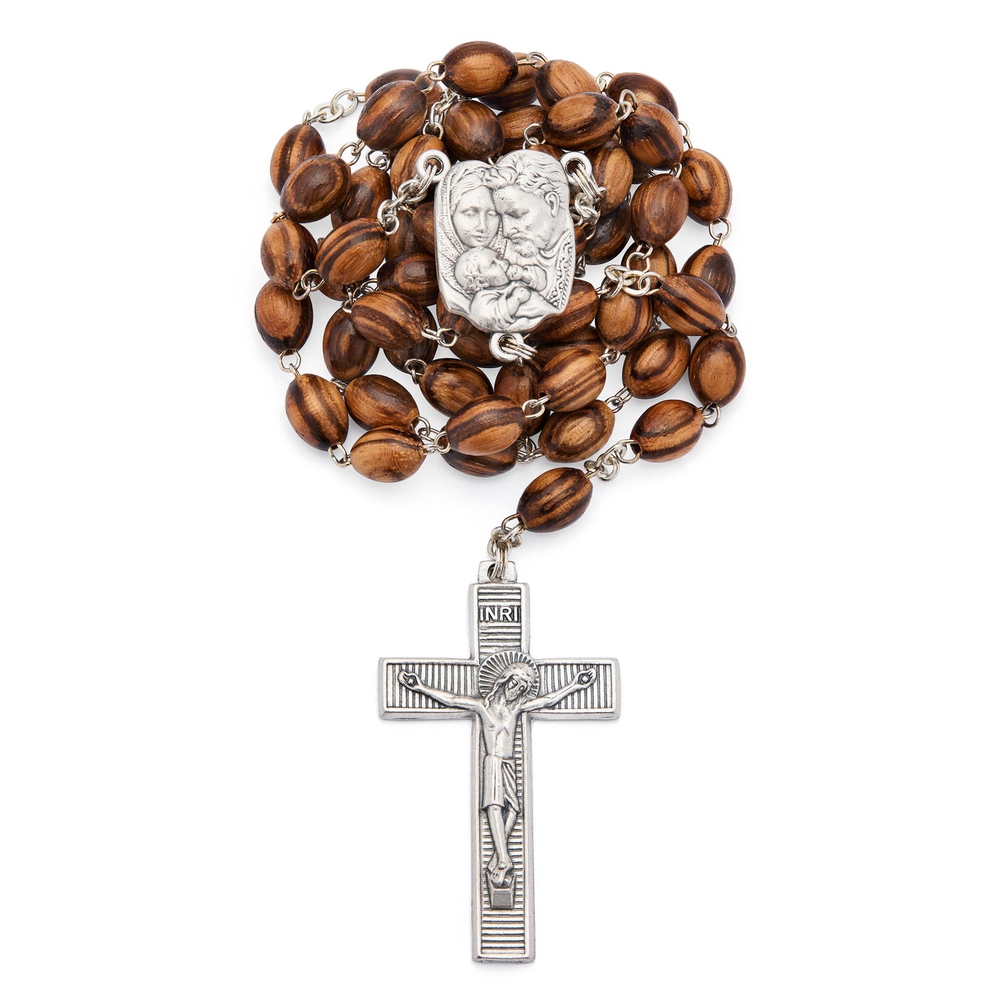 MONDO CATTOLICO ROMA Rosary 54 cm (21.26 in) / 74 cm (29.13 in) / 6X9 mm (0.24x0.35 in) Holy Family Rosary with Zebrano Wood Beads