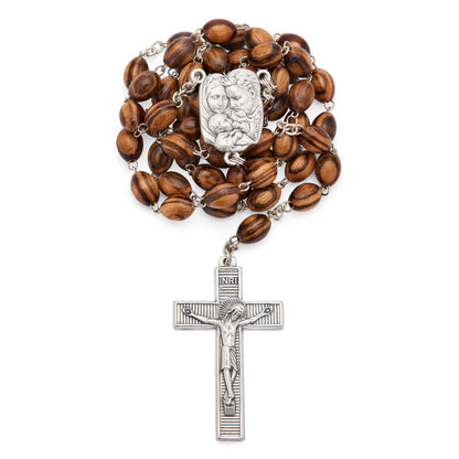 MONDO CATTOLICO ROMA Rosary 54 cm (21.26 in) / 74 cm (29.13 in) / 6X9 mm (0.24x0.35 in) Holy Family Rosary with Zebrano Wood Beads