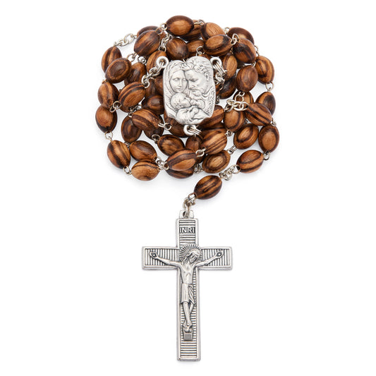 MONDO CATTOLICO ROMA Rosary 54 cm (21.26 in) / 74 cm (29.13 in) / 6X9 mm (0.24x0.35 in) Holy Family Rosary with Zebrano Wood Beads