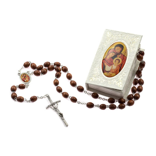 MONDO CATTOLICO Prayer Beads 53 cm (20.90 in) / 7 mm (0.30 in) Holy Family White Keepsake Case and Rosary
