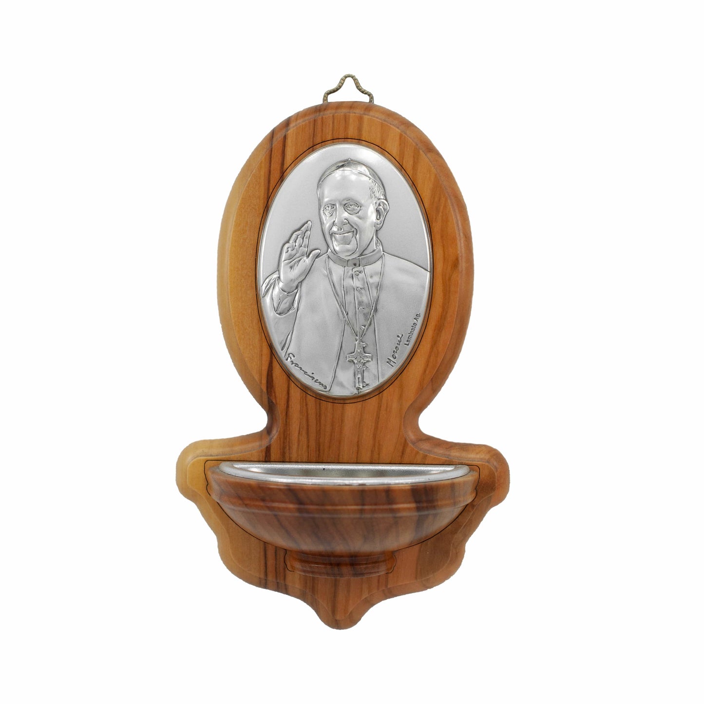 MONDO CATTOLICO Holy Water Font Olive Wood Pope Francis