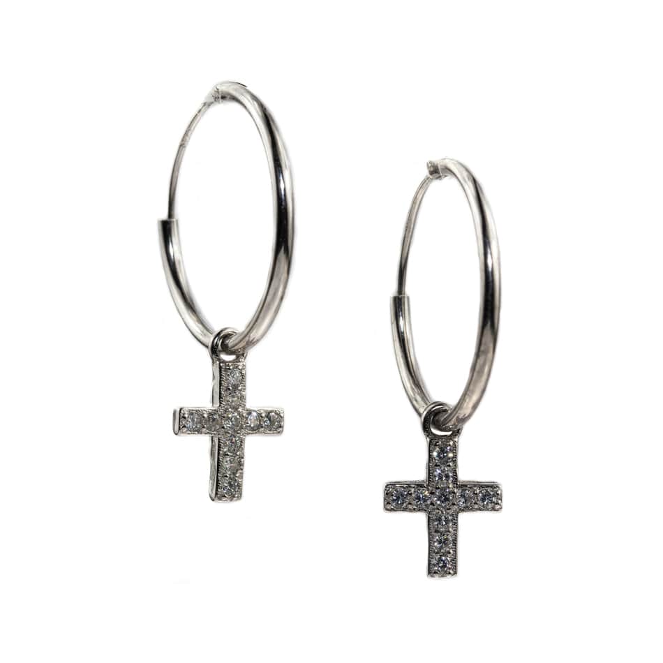 MONDO CATTOLICO Hoop Earrings with Cross in Sterling Silver