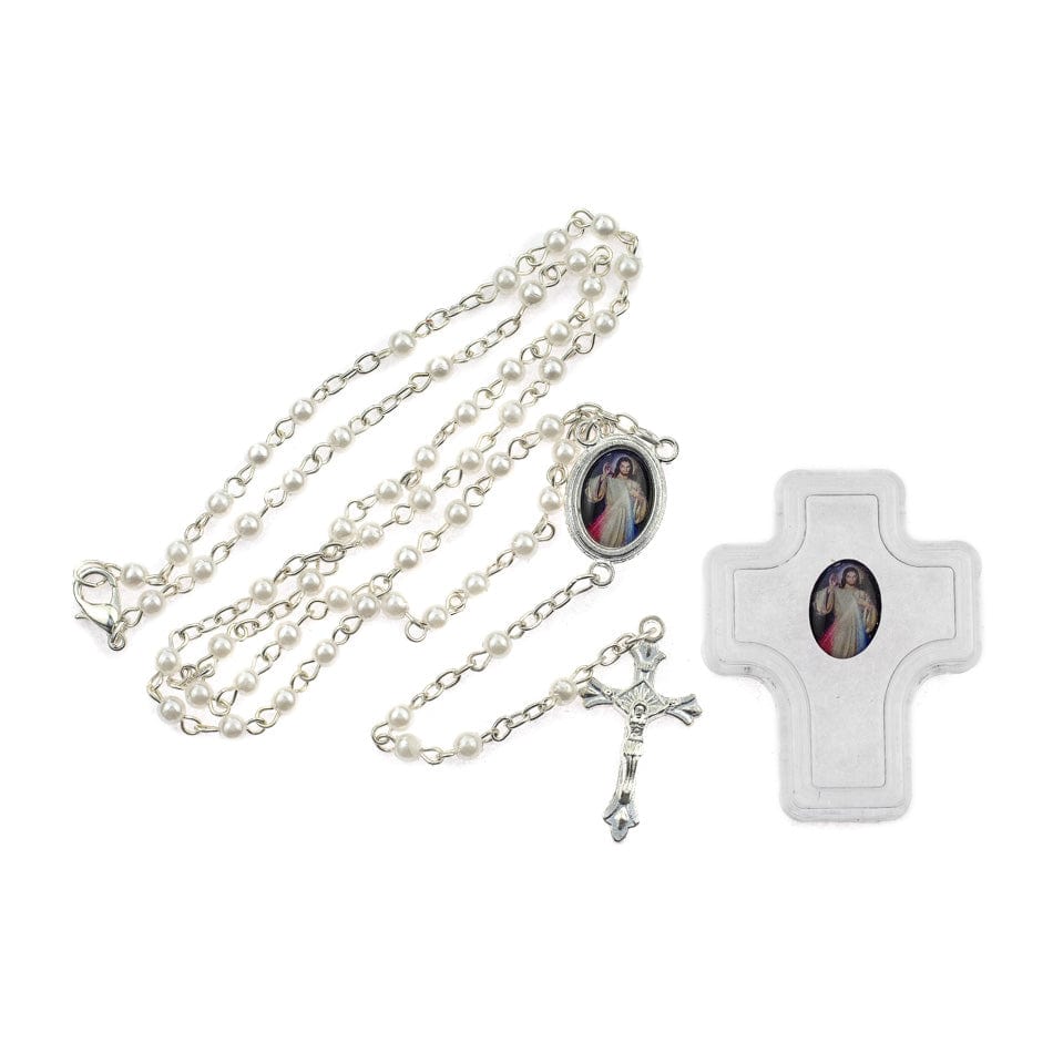 MONDO CATTOLICO Prayer Beads 41 cm (16.14 in) / 4 mm (0.15 in) Imitation Pearl Rosary of the Divine Mercy of Jesus