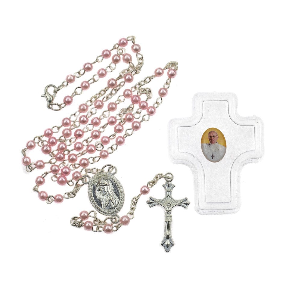 MONDO CATTOLICO Prayer Beads 41 cm (16.14 in) / 4 mm (0.15 in) Imitation Pearls Rosary with Little Plastic Case