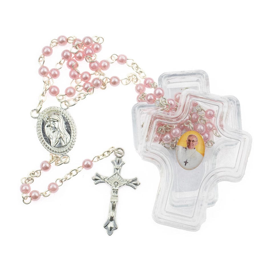 MONDO CATTOLICO Prayer Beads 41 cm (16.14 in) / 4 mm (0.15 in) Imitation Pearls Rosary with Little Plastic Case