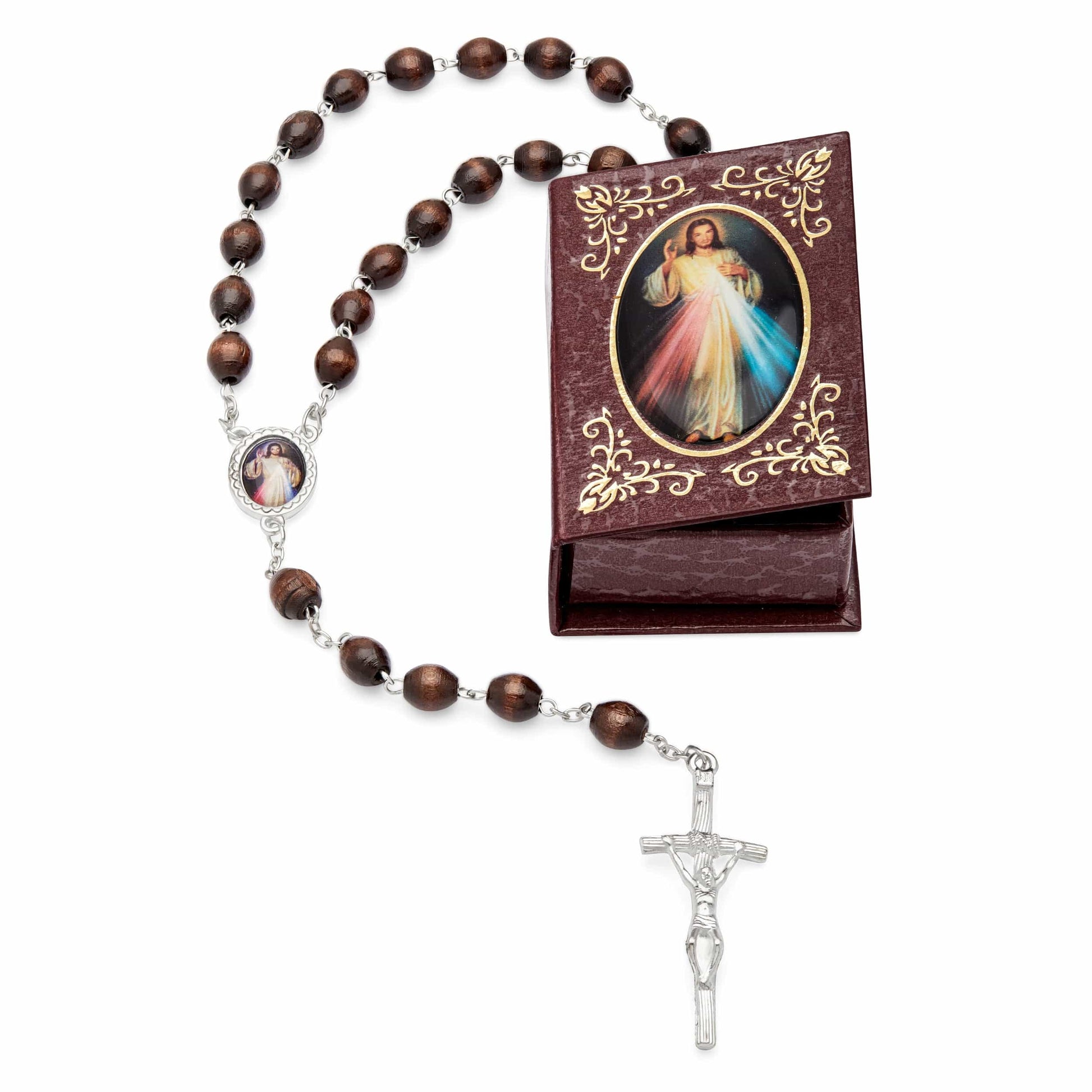 MONDO CATTOLICO Prayer Beads 53 cm (20.90 in) / 7 mm (0.30 in) Jesus of Divine Mercy Brown Case and Rosary
