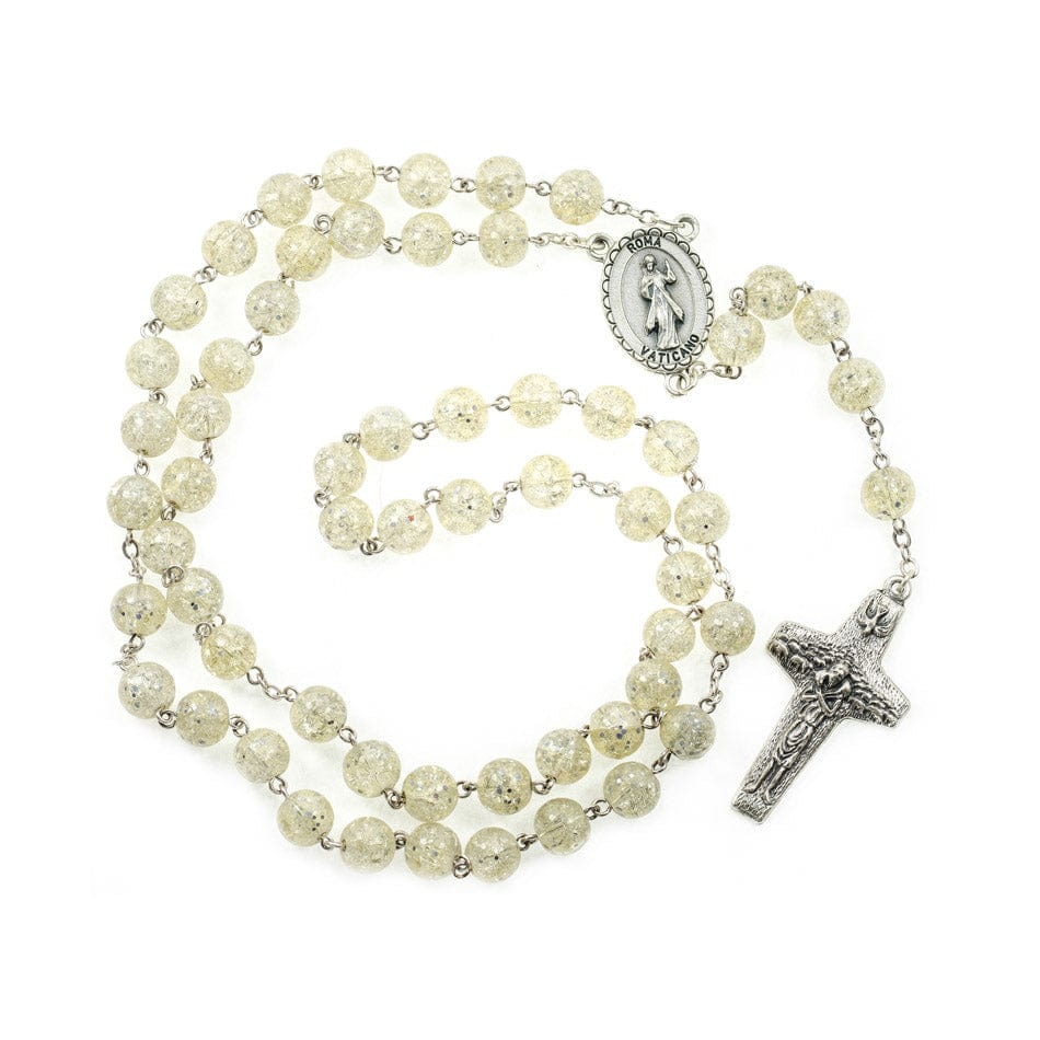MONDO CATTOLICO Prayer Beads 52 cm (20.47 in) / 8 mm (0.31 in) Jesus of Divine Mercy Topace Glitter Rosary Beads