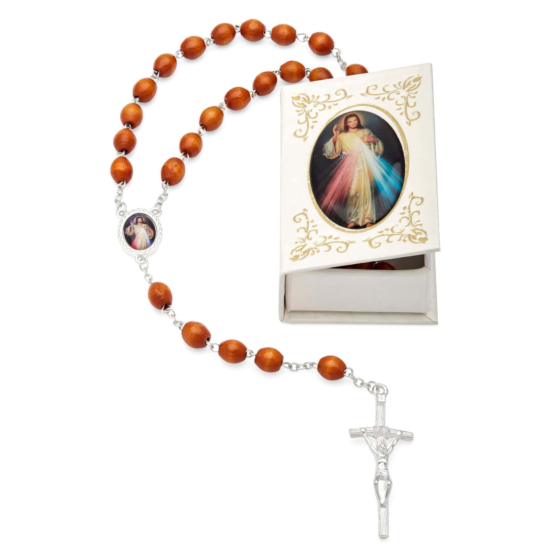 MONDO CATTOLICO Prayer Beads 53 cm (20.90 in) / 7 mm (0.30 in) Jesus of Divine Mercy White Case and Rosary