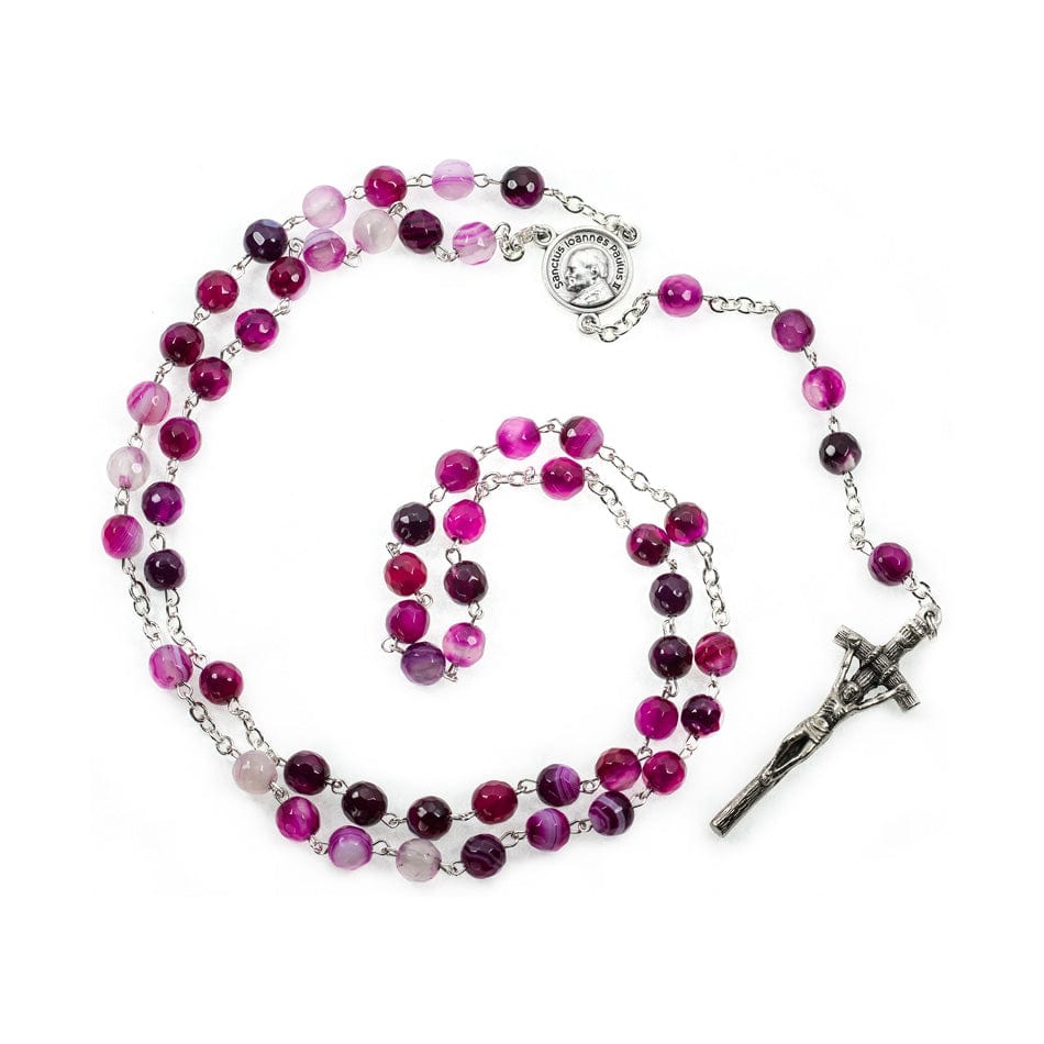MONDO CATTOLICO Prayer Beads 44 cm (17.32 in) / 6 mm (0.23 in) John Paul II Rosary in Pink Agate