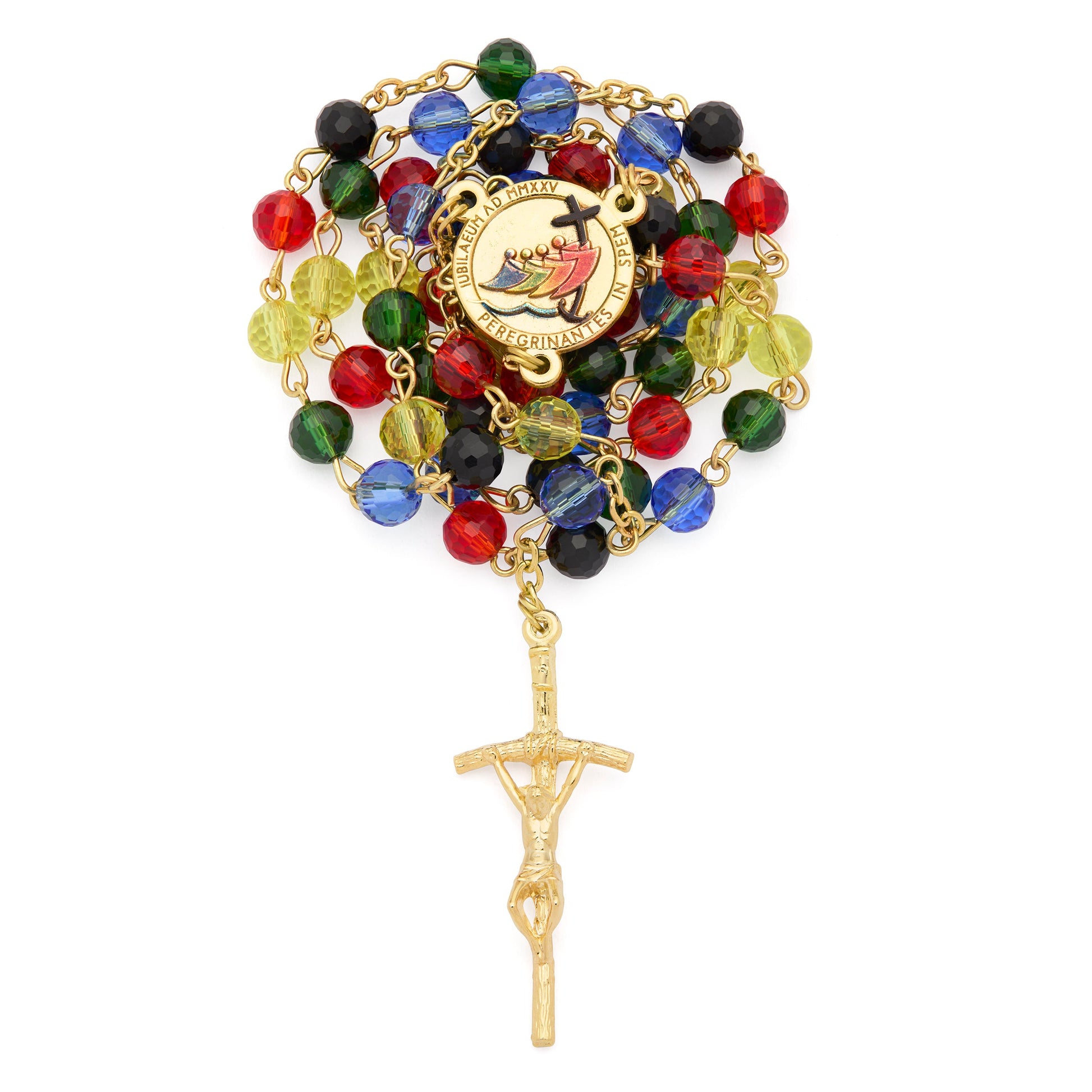 MONDO CATTOLICO ROMA Rosary 50 cm (19.69 in) / 68 cm (26.77 in) / 6 mm (0.24 in) Jubilee 2025 Gold-tone Alpacca Rosary with Crystal Beads