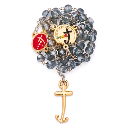 MONDO CATTOLICO ROMA Rosary 47 cm (18.50 in) / 66 cm (25.98 in) / 6 mm (0.24 in) Jubilee 2025 Gold-Tone Rosary with Clear Black Beads and Anchor-Shaped Cross