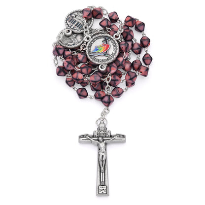 MONDO CATTOLICO ROMA Rosary 46 cm (18.11 in) / 65 cm (25.59 in) / 6 mm (0.24 in) Jubilee 2025 Metal Rosary with Pink Hexagonal Beads