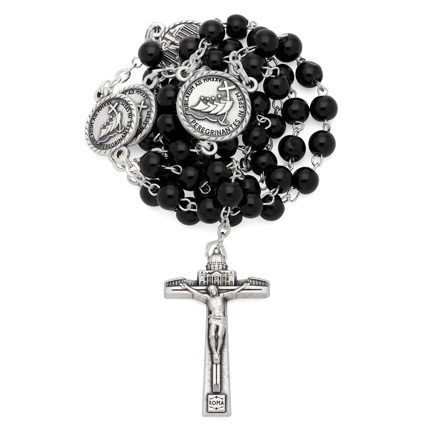 MONDO CATTOLICO ROMA Rosary 45 cm (17.72 in) / 64 cm (25.20 in) / 6 mm (0.24 in) Jubilee 2025 Rosary with Black Beads