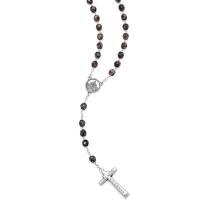 Mondo Cattolico Rosary 50 cm (19.69 in) / 70 cm (27.56 in) / 8 mm (0.31 in) Jubilee 2025 Rosary with Black Beads with Gold Speckles