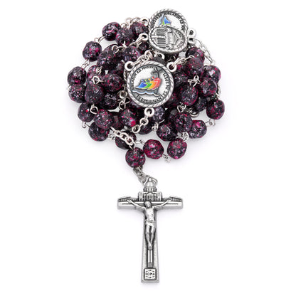 Mondo Cattolico Rosary 50 cm (19.69 in) / 70 cm (27.56 in) / 8 mm (0.31 in) Jubilee 2025 Rosary with Black Beads with Pink Speckles