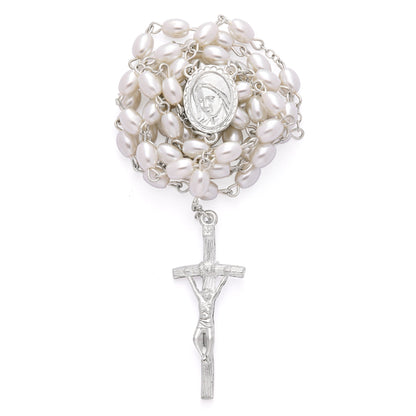MONDO CATTOLICO ROMA Rosary 55 cm (21.65 in) / 6 x 8 mm (0.24 x 0.31 in) / 7 x 7 cm (2.76 x 2.76 in) Jubilee 2025 Rosary with Blue Faux Leather Case and Synthetic Pearl Beads