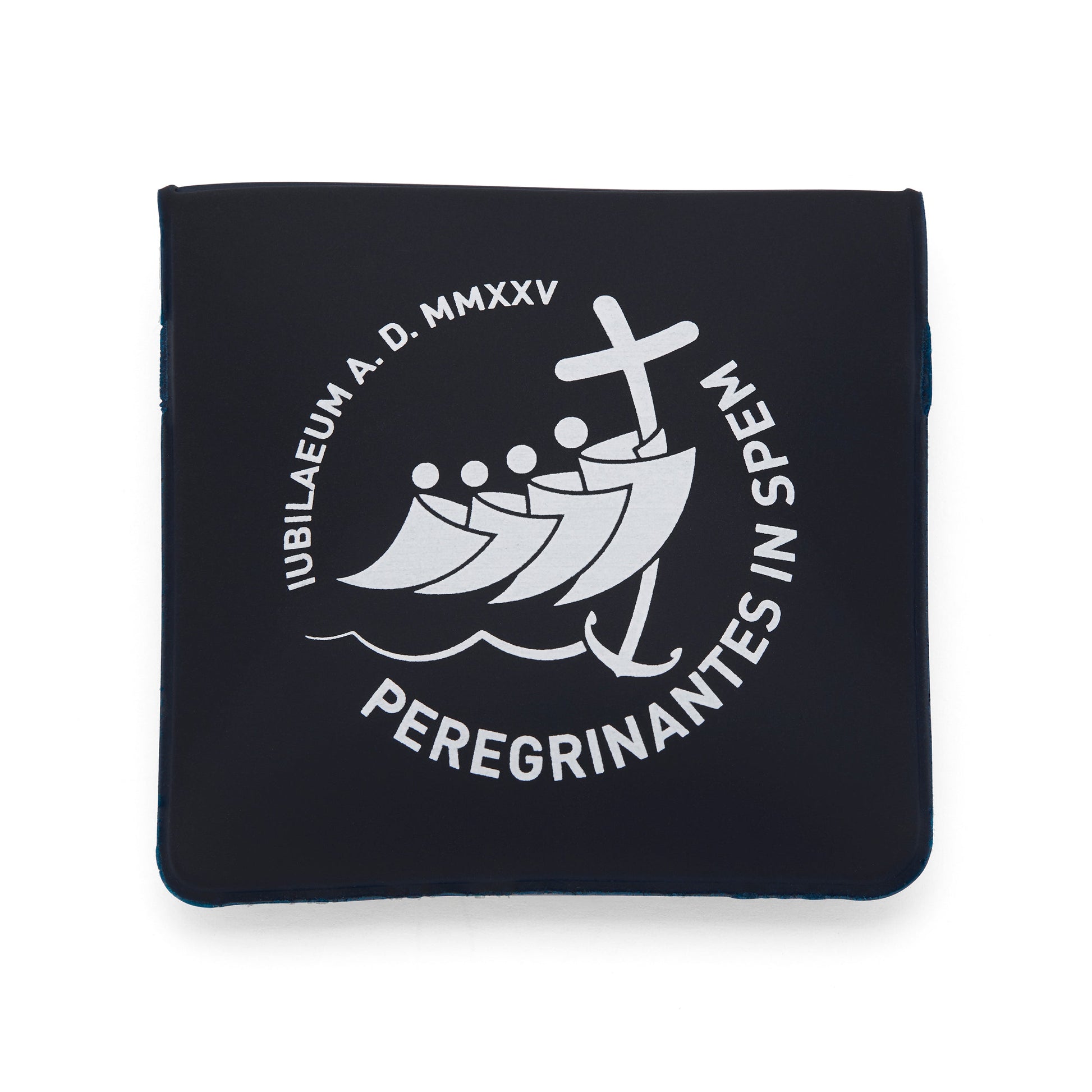 MONDO CATTOLICO ROMA Rosary 55 cm (21.65 in) / 6 x 8 mm (0.24 x 0.31 in) / 7 x 7 cm (2.76 x 2.76 in) Jubilee 2025 Rosary with Blue Faux Leather Case and Synthetic Pearl Beads