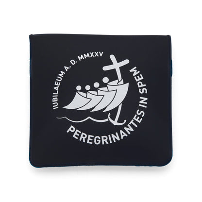 MONDO CATTOLICO ROMA Rosary 55 cm (21.65 in) / 6 x 8 mm (0.24 x 0.31 in) / 7 x 7 cm (2.76 x 2.76 in) Jubilee 2025 Rosary with Blue Faux Leather Case and Synthetic Pearl Beads