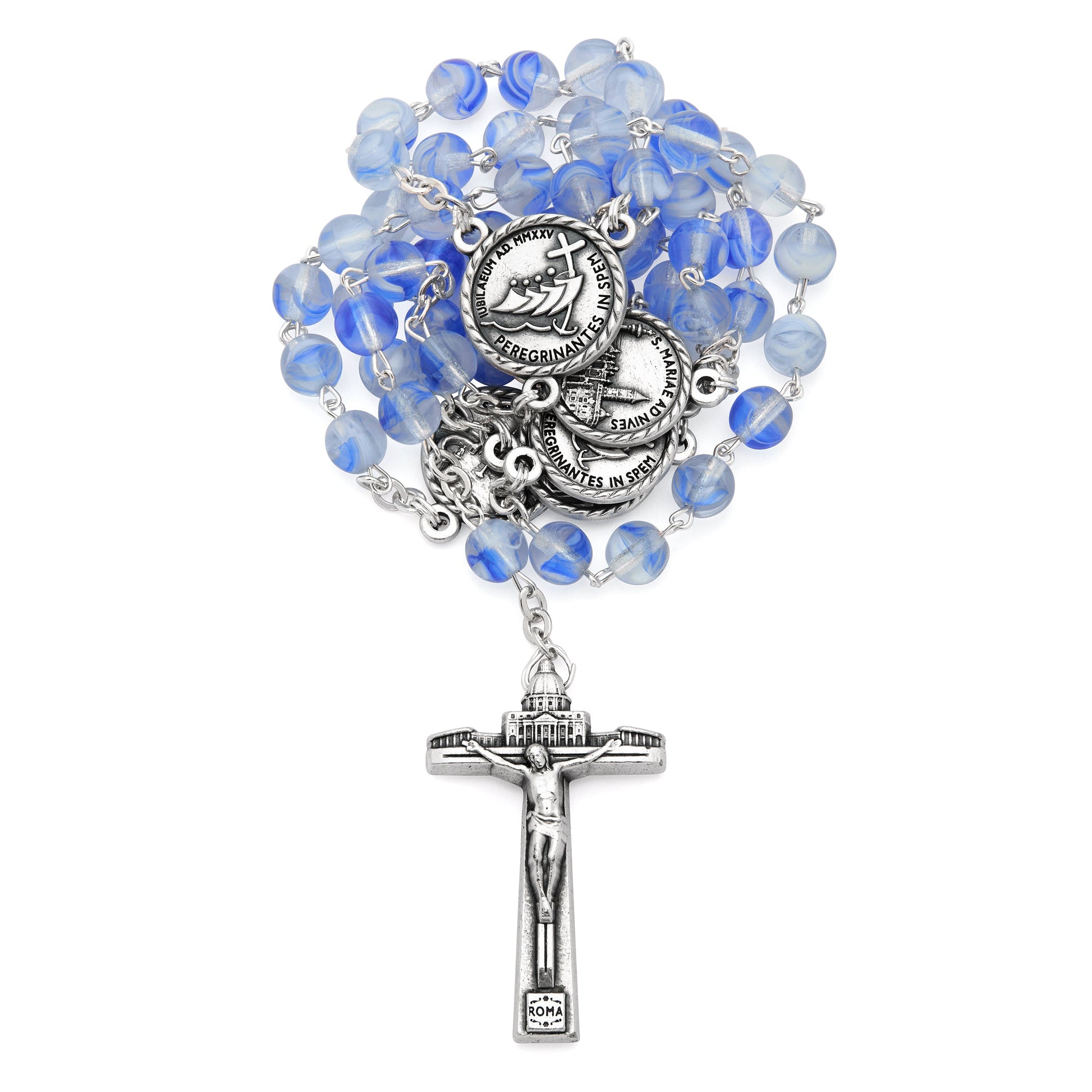 MONDO CATTOLICO ROMA Rosary 46 cm (18.11 in) / 64 cm (25.20 in) / 6 mm (0.24 in) Jubilee 2025 Rosary with Blue Matte Beads