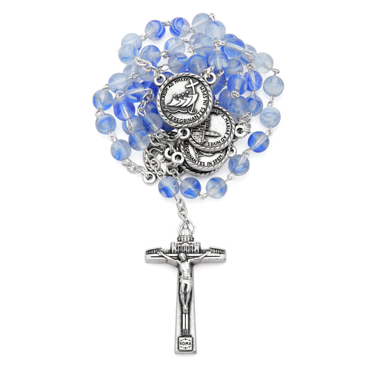 MONDO CATTOLICO ROMA Rosary 46 cm (18.11 in) / 64 cm (25.20 in) / 6 mm (0.24 in) Jubilee 2025 Rosary with Blue Matte Beads