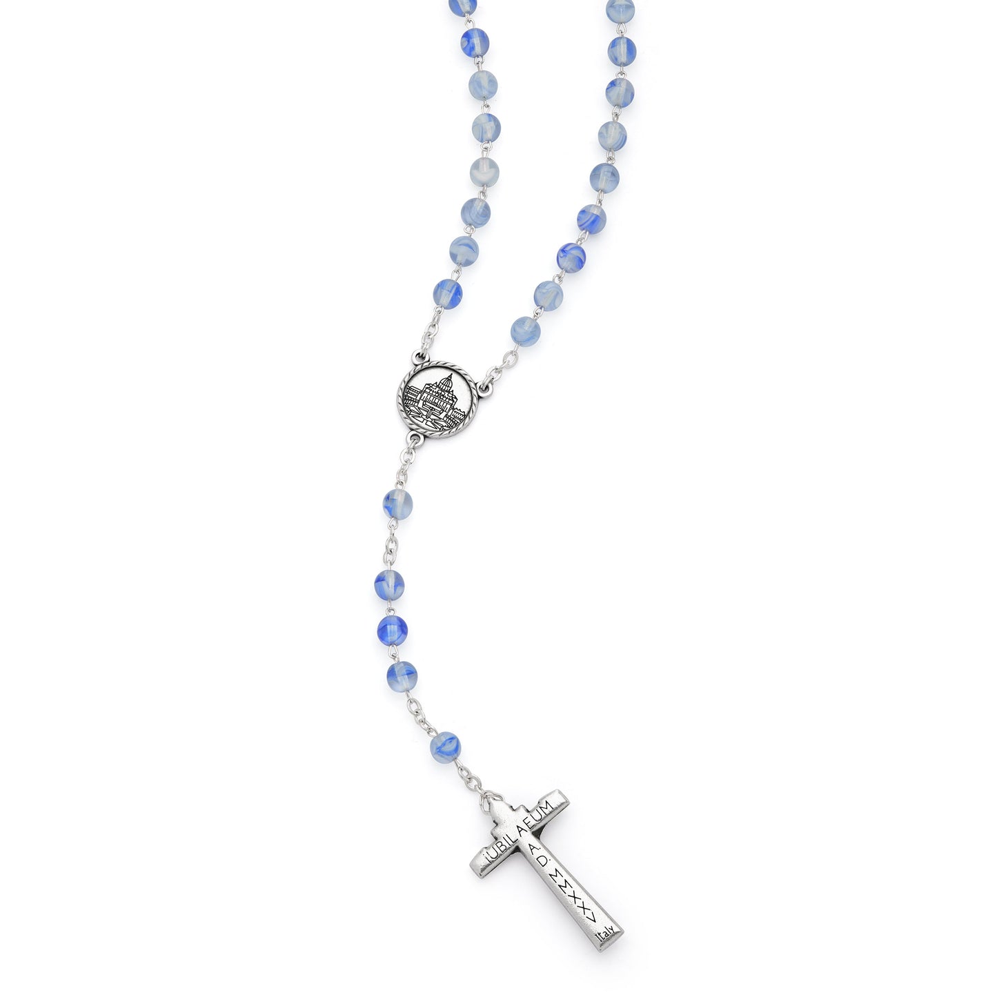 MONDO CATTOLICO ROMA Rosary 46 cm (18.11 in) / 64 cm (25.20 in) / 6 mm (0.24 in) Jubilee 2025 Rosary with Blue Matte Beads