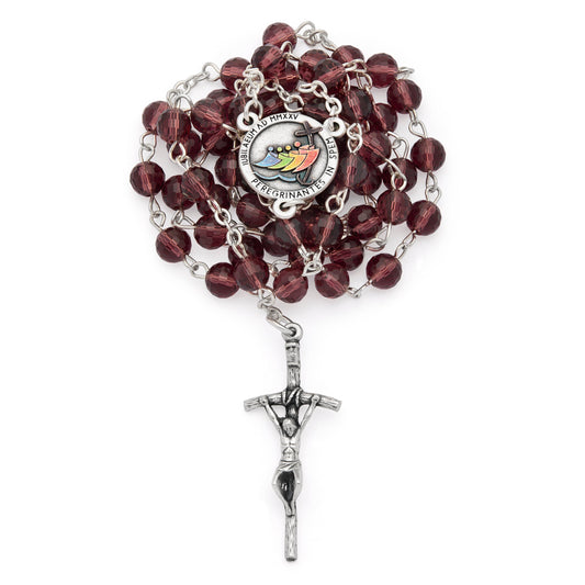 MONDO CATTOLICO ROMA Rosary 46 cm (18.11 in) / 64 cm (25.20 in) / 6 mm (0.24 in) Jubilee 2025 Rosary with Bordeaux Crystal Beads
