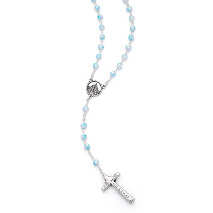 Mondo Cattolico Rosary 50 cm (19.69 in) / 70 cm (27.56 in) / 6 mm (0.24 in) Jubilee 2025 Rosary with Light Blue Pearlescent Beads