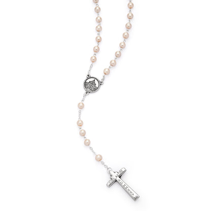 MONDO CATTOLICO ROMA Rosary 48 cm (18.90 in) / 66 cm (25.98 in) / 6 mm (0.24 in) Jubilee 2025 Rosary with Light Pink Synthetic Pearl Beads