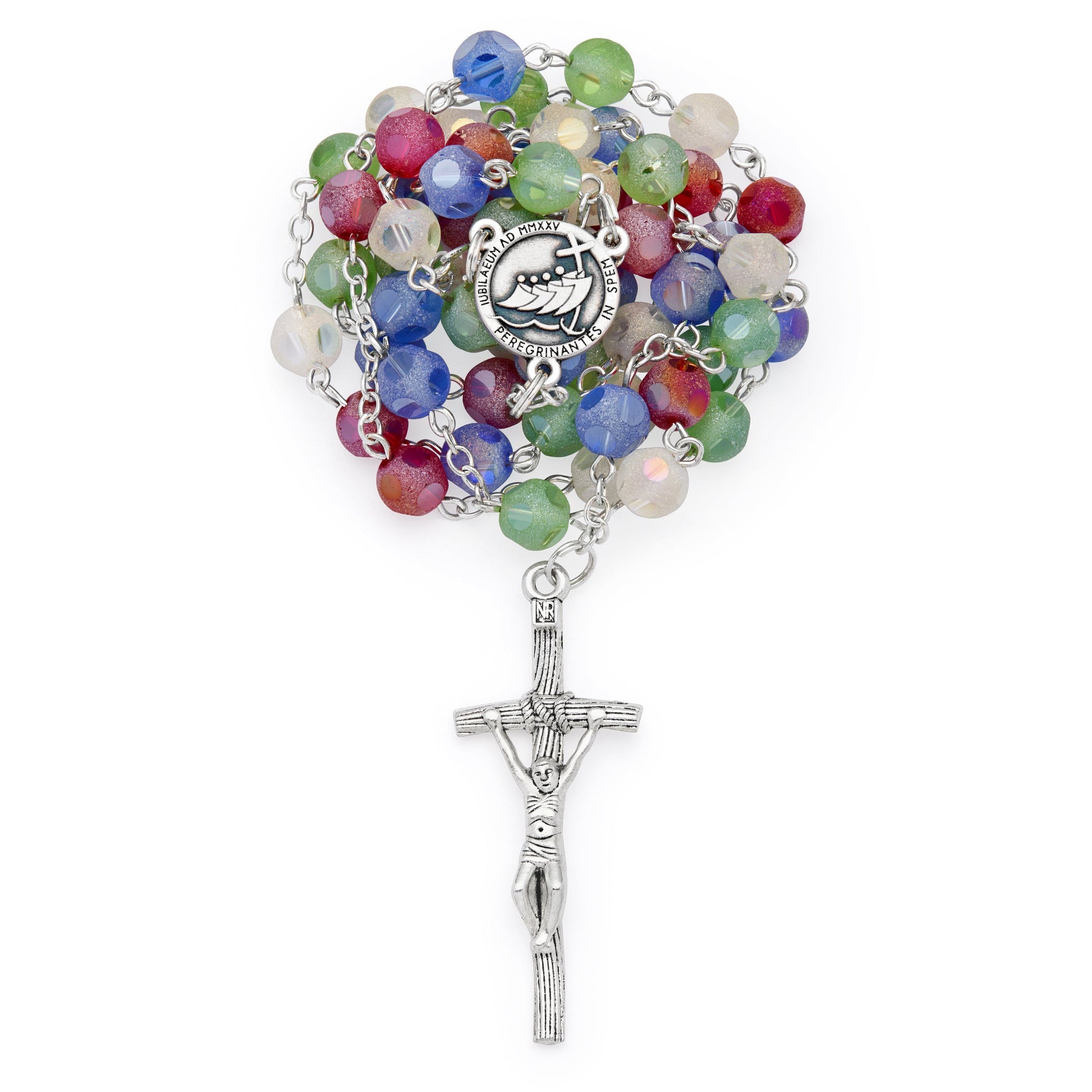 Mondo Cattolico Rosary 60 cm (23.62 in) / 80 cm (31.50 in) / 8 mm (0.31 in) Jubilee 2025 Rosary with Matte Glass Beads