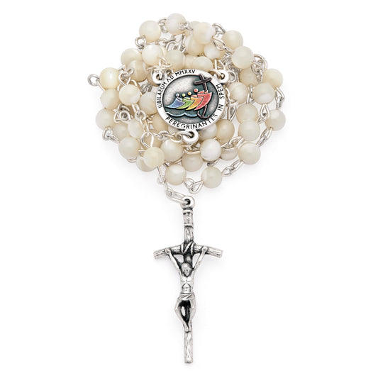 MONDO CATTOLICO ROMA Rosary 46 cm (18.11 in) / 60 cm (23.62 in) / 6 mm (0.24 in) Jubilee 2025 Rosary with Mother-of-pearl Beads