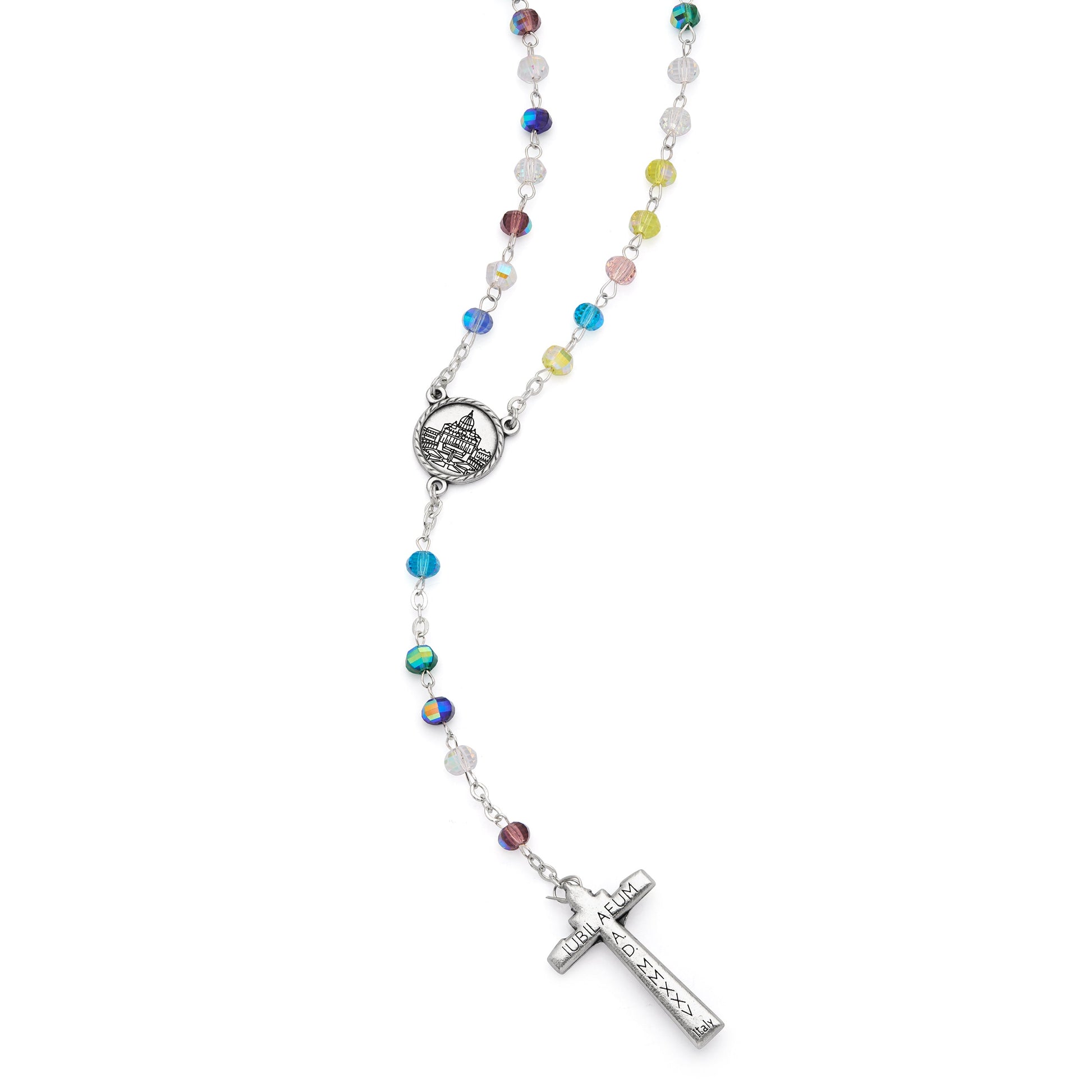 MONDO CATTOLICO ROMA Rosary 44 cm (17.32 in) / 60 cm (23.62 in) / 6 mm (0.24 in) Jubilee 2025 Rosary with Multicolored Crystal Beads