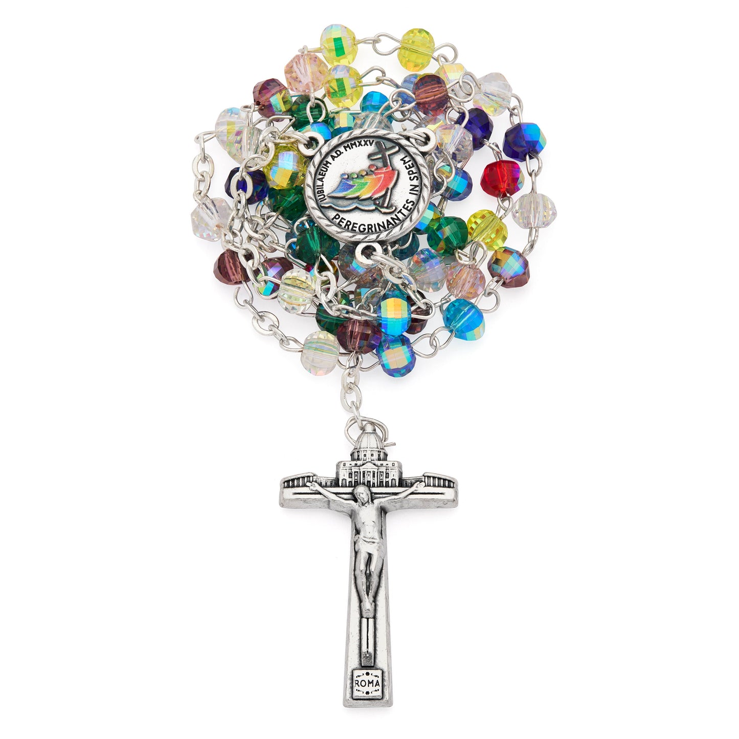 MONDO CATTOLICO ROMA Rosary 44 cm (17.32 in) / 60 cm (23.62 in) / 6 mm (0.24 in) Jubilee 2025 Rosary with Multicolored Crystal Beads