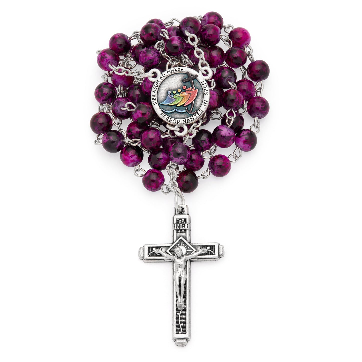 MONDO CATTOLICO ROMA Rosary 48 cm (18.90 in) / 65 cm (25.59 in) / 6 mm (0.24 in) Jubilee 2025 Rosary with Pink and Black Variegated Beads