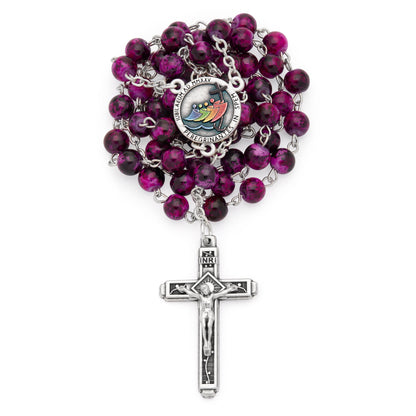 MONDO CATTOLICO ROMA Rosary 48 cm (18.90 in) / 65 cm (25.59 in) / 6 mm (0.24 in) Jubilee 2025 Rosary with Pink and Black Variegated Beads